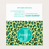 Gelbes Aquamarines Leopard Print Rockabilly Muster Visitenkarten (Außenseite Aufgefaltet)