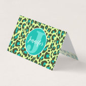 Gelbes Aquamarines Leopard Print Rockabilly Muster Visitenkarten (Vorderseite)