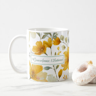 Gelbes Aquarell-Blumen-Botanik-Namen-Frame Kaffeetasse