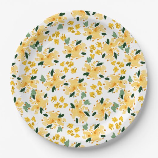 Gelbes Aquarell Blumengarten Teller (Vorderseite)