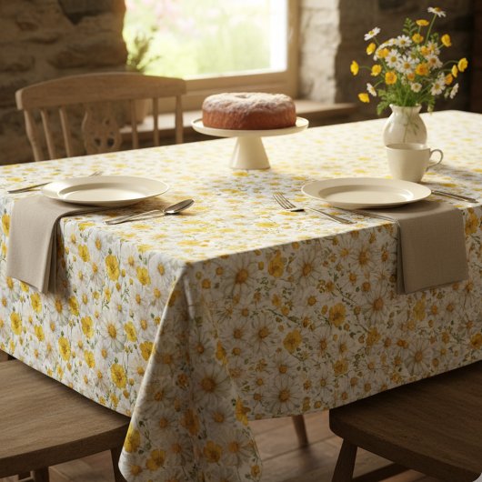Gelbes Aquarell-Wildblumenmuster  Tischdecke