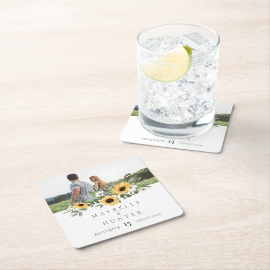 Gelbes Aquarellblumen Foto Rette unser Datum Rechteckiger Pappuntersetzer (Vor Ort)