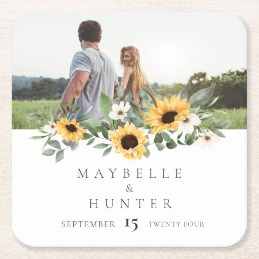 Gelbes Aquarellblumen Foto Rette unser Datum Rechteckiger Pappuntersetzer (Vorderseite)