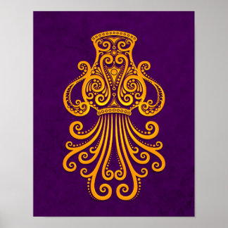 Gelbes Aquarius Zodiac auf Lila Poster