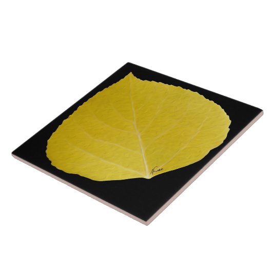 Gelbes Aspen-Blatt #5 Fliese (Seite)