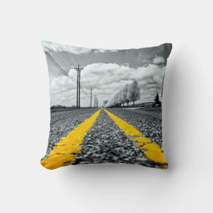 Gelbes Asphalt Highway Road Creative Fotografy Kissen