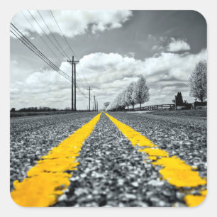 Gelbes Asphalt Highway Road Creative Fotografy Quadratischer Aufkleber