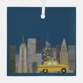 Gelbes Auto in der Stadt individuell anpassbar Ornament Aus Glas (Rückseite)