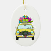 Gelbes Auto mit Weihnachtsgeschenken Keramik Ornament (Hinten)