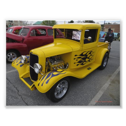 Gelbes Auto schwarze Flammen Fotodruck (Vorne)