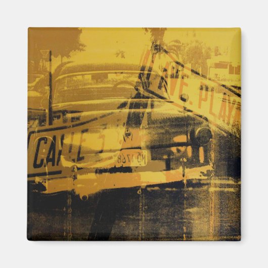 Gelbes Auto und Straßenzeichen Magnet (Vorne)