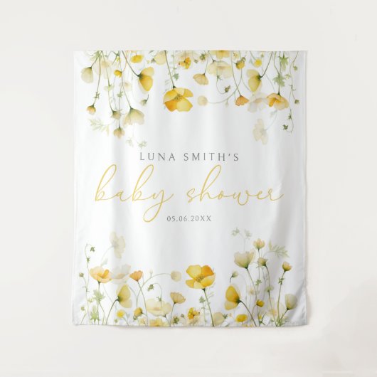 Gelbes Baby im blutfloralen Babydusche Hintergrund Wandteppich (Vorderseite)