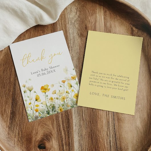 Gelbes Baby in Bloom Wildblume Kinderdusche Flat Dankeskarte