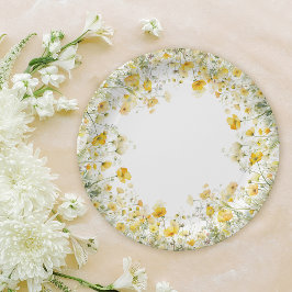 Gelbes Baby in Blütenblütendusche Wildblume Pappteller