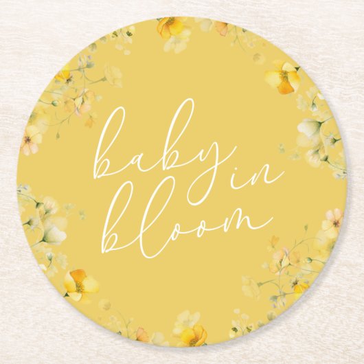 Gelbes Baby in Blütenblütendusche Wildblume Runder Pappuntersetzer (Vorderseite)