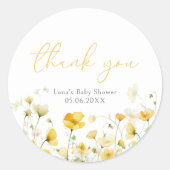 Gelbes Baby in Blütendusche Gesichtsaufkleber Runder Aufkleber (Vorderseite)