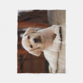 Gelbes Baby-Labrador Welpenhund auf Bauch Fleecedecke (Vorderseite)