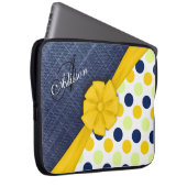 Gelbes Band, Jeans Fabric, Dots Pattern Monogramm Laptopschutzhülle (Vorne Rechts)