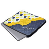 Gelbes Band, Jeans Fabric, Dots Pattern Monogramm Laptopschutzhülle (Vorne Knopf)