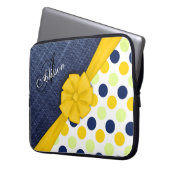 Gelbes Band, Jeans Fabric, Dots Pattern Monogramm Laptopschutzhülle (Vorderseite Links)