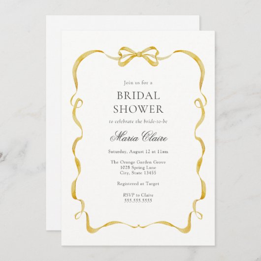 Gelbes Band- und Bow-Brautparty Einladung (Vorne/Hinten)