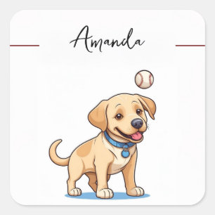 Gelbes Baseball-Labrador Quadratischer Aufkleber