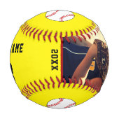 Gelbes Baseball mit Teamname Number-Foto (Vorderseite)