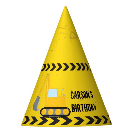 Gelbes Baufahrzeug Kundenspezifischer Kindergeburt Partyhütchen (Vorderseite)