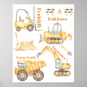 Gelbes Baulastwagen-Namensschild Poster