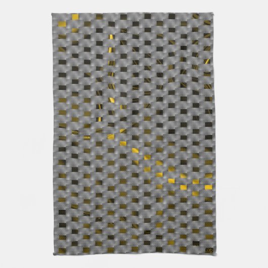 Gelbes Bild unter grauen Tellern, längliche Quadra Geschirrtuch (Vertikal)
