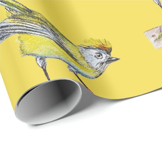 Gelbes Bird Wrapping Paper, 30 in x 2 ft Geschenkpapier (Rolleneckpunkt)
