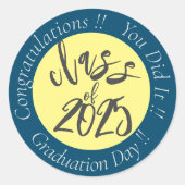 Gelbes Blau Sie es Klasse von 2023 Abschluss Runder Aufkleber (Vorderseite)