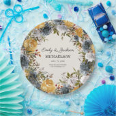 Gelbes blaues Aquarell Blumenbräu Pappteller (Party)