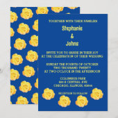 Gelbes blaues Blumenmuster Elegante Hochzeit Einladung (Vorne/Hinten)