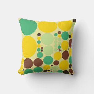 Gelbes, Blaues, Braunes Vintage-Polka-Punkte-Muste Kissen
