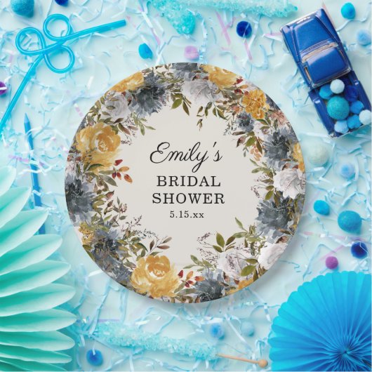 Gelbes blaues Brautparty Pappteller (Party)