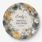 Gelbes blaues Brautparty Pappteller (Vorderseite)