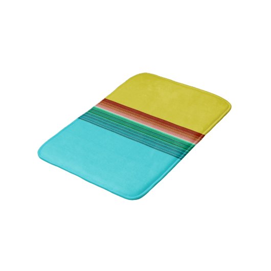 Gelbes blaues Multicolor-Streifenmuster Badematte (Schrägansicht)