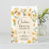 Gelbes blühendes Brautparty Einladung (Stehend Vorderseite)