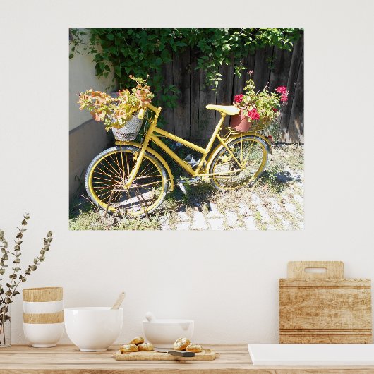 Gelbes Blume-Bike auf der Straße Poster (Küche)