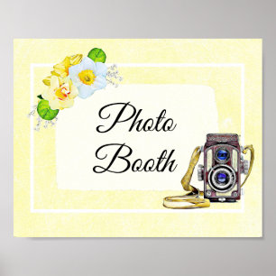 Gelbes Blumen-Fotoautomaten-Hochzeitsschild Poster