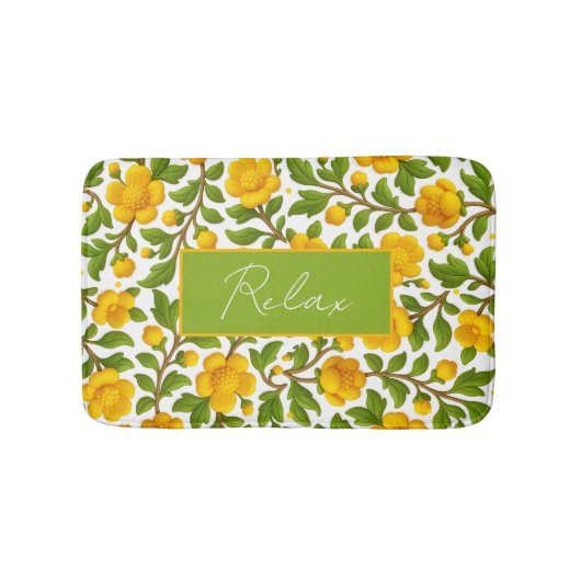 Gelbes Blumendesign mit Relax-Nachricht Badematte (Vorderseite)