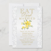 Gelbes Blumenfutter, trinken und Verheiratet einla Einladung (Vorderseite)