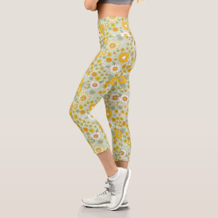 Gelbes Blumengartenmuster Capri Leggings
