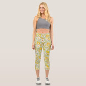 Gelbes Blumengartenmuster Capri Leggings (Vorderseite)