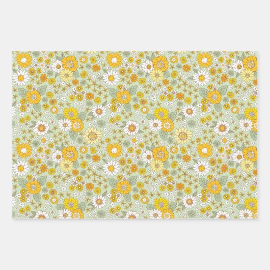 Gelbes Blumengartenmuster Geschenkpapier Set (Vorderseite)