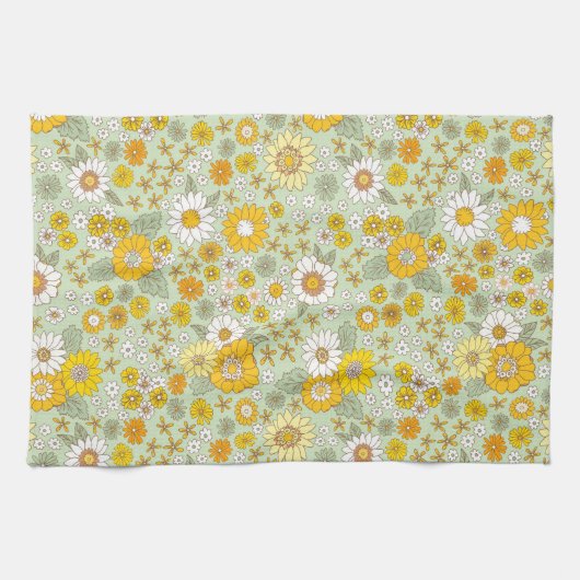 Gelbes Blumengartenmuster Geschirrtuch (Horizontal)