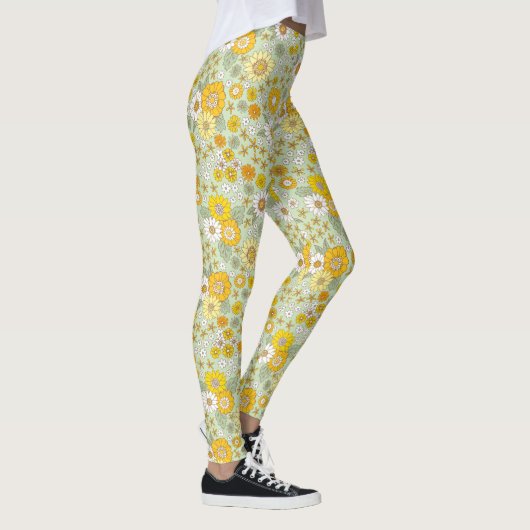 Gelbes Blumengartenmuster Leggings (Rechts)