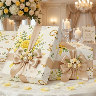 Gelbes Blumenhochzeits- und Verlobungsgeschenkpapi Geschenkpapier