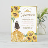 Gelbes Blumenkleid Sonnenblumen Gold Quinceanera Einladung (Stehend Vorderseite)